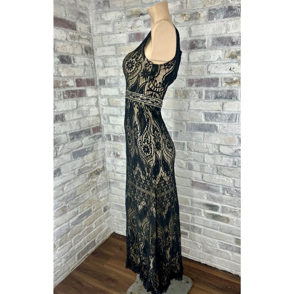 Vintage Dave & Johnny Black Lace Beaded Mermaid Maxi Gown Formal Prom Dress 1/2 - Picture 4 of 11